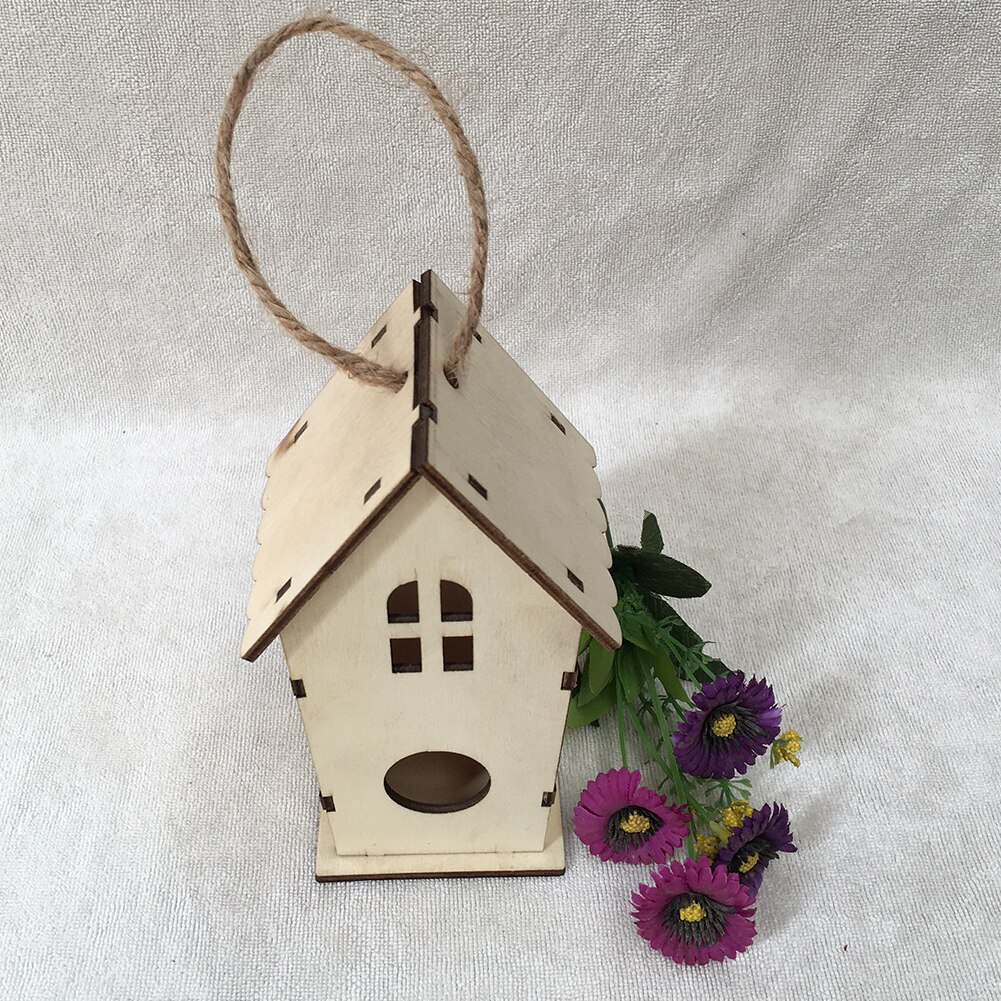 Outdoor Wooden Bird House Hanging Tree Hand-painted Kids DIY Home Garden Decoration Detachable Nest Craft For Outside