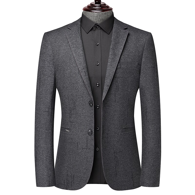 Spring Men's Business Slim Suit Floral Print Dark Gray Thick Stretch Blazer Coat Male Brand Clothes: 185-XXL