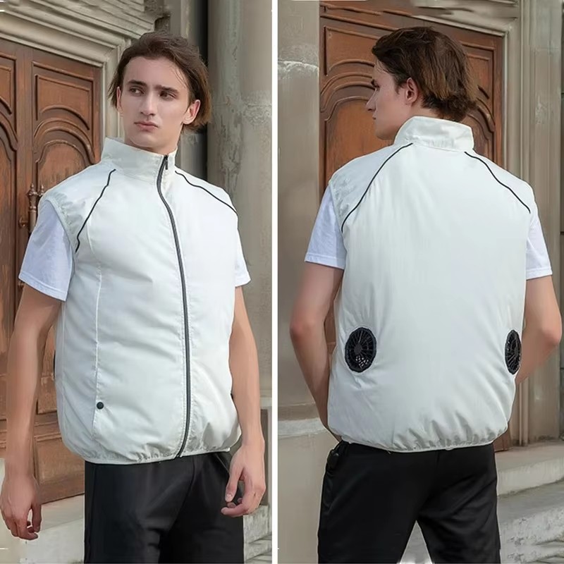 Męska letnia odzież chłodząca z wentylatorem, kamizelka chłodząca z nowym ładowaniem USB, sportowa kurtka męska na zewnątrz, jednolity kolor, duży rozmiar.