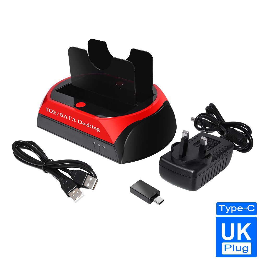 Caja de disco duro HDD IDE de 3,5 pulgadas, carcasa de disco duro de 2TB para ordenador portátil, USB 2,0/Tipo C a 2 SATA de 2,5 ''y 3,5'': Type c  UK plug