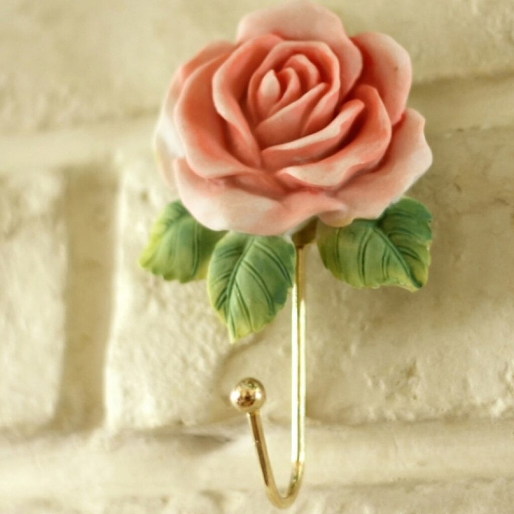 Wall Sticky Hook Mounted Hanger Rose Flower Resin for Coat Hat Robe Towel Useful Hooks Holders Towel Dish Cloth Keys Hangers