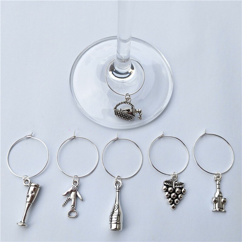 Sæt  of 6 stk vin charms vinglas charms ringe tusch jule vinglas tusch charms