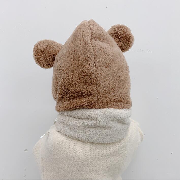 Vinter barn söt björn öra plysch kepsar pojkar flickor varm tjock mössa scarf integrerad hatt