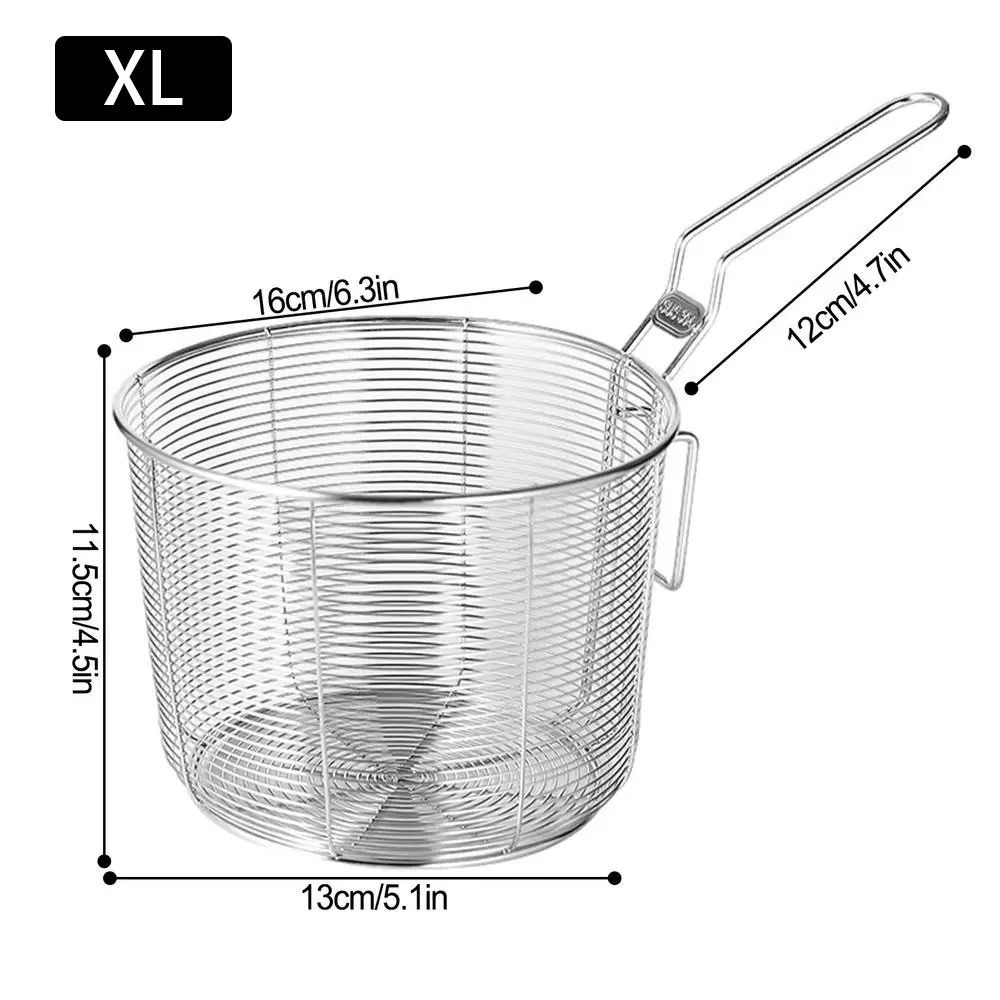 Mini Deep Frying Basket with Handle 304 Stainless Steel Strainer Mesh Chip Filter Fryer Chip Serving for Dumplings French Fries: GRAY
