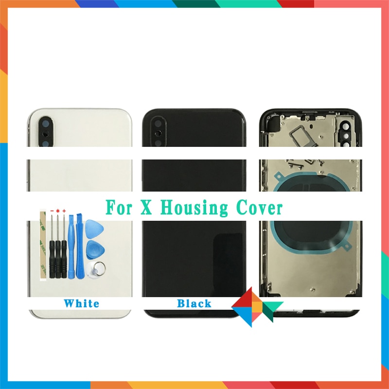 Carcasa AAA de gran para iphone 8 8G / 8 Plus 8 Plus/X, cubierta de batería para puerta trasera, chasis, Marco medio con vidrio + herramienta