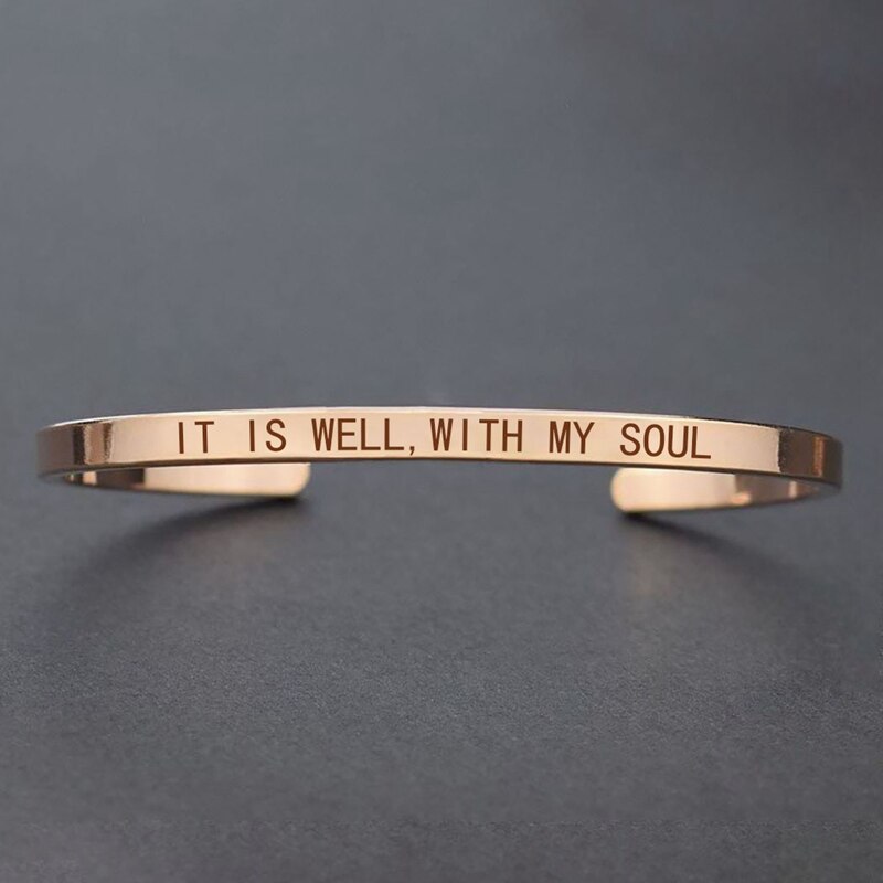 "ES IST Darm MIT MEINE SEELE" Graviert Armbinde Religiöse Bibel Vers Schriftzug Armbinde Modeschmuck für Frauen Weihnachten: Rose Gold