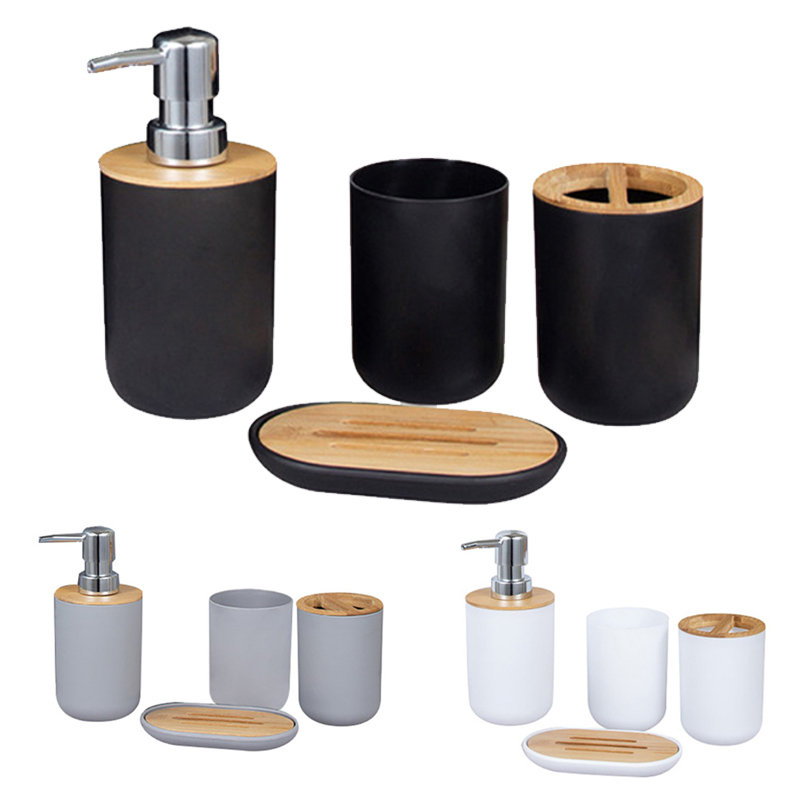 4 Stuks Bamboe Badkamers Set Tandenborstelhouder Zeepdispenser Zeepbakje Container Badkamer Accessoires