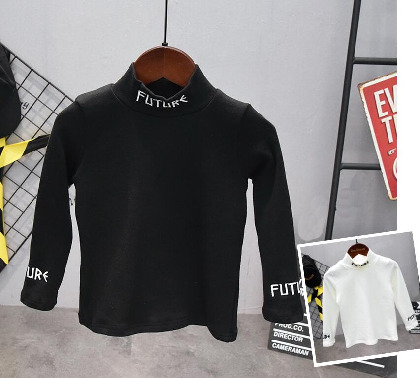 T-shirt à manches longues pour garçon, en coton, avec col haut brodé, d'automne