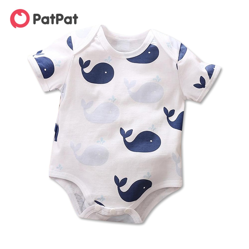 PatPat Neue Sommer und Frühling Baby Wal Allover Kurze-hülsenspielanzug Ein Stück Strampler & Bodys Baby Kleidung