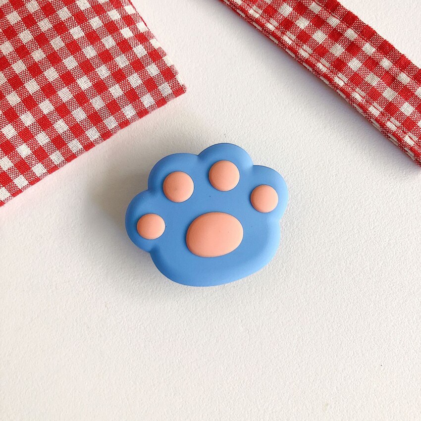1PCS Cute Cat Paw Colorful Flower Phone Ring Holder Finger Ring Buckle Anti-Fall Foldable Bracket Universal Phone Stand: Blue Cat Paw