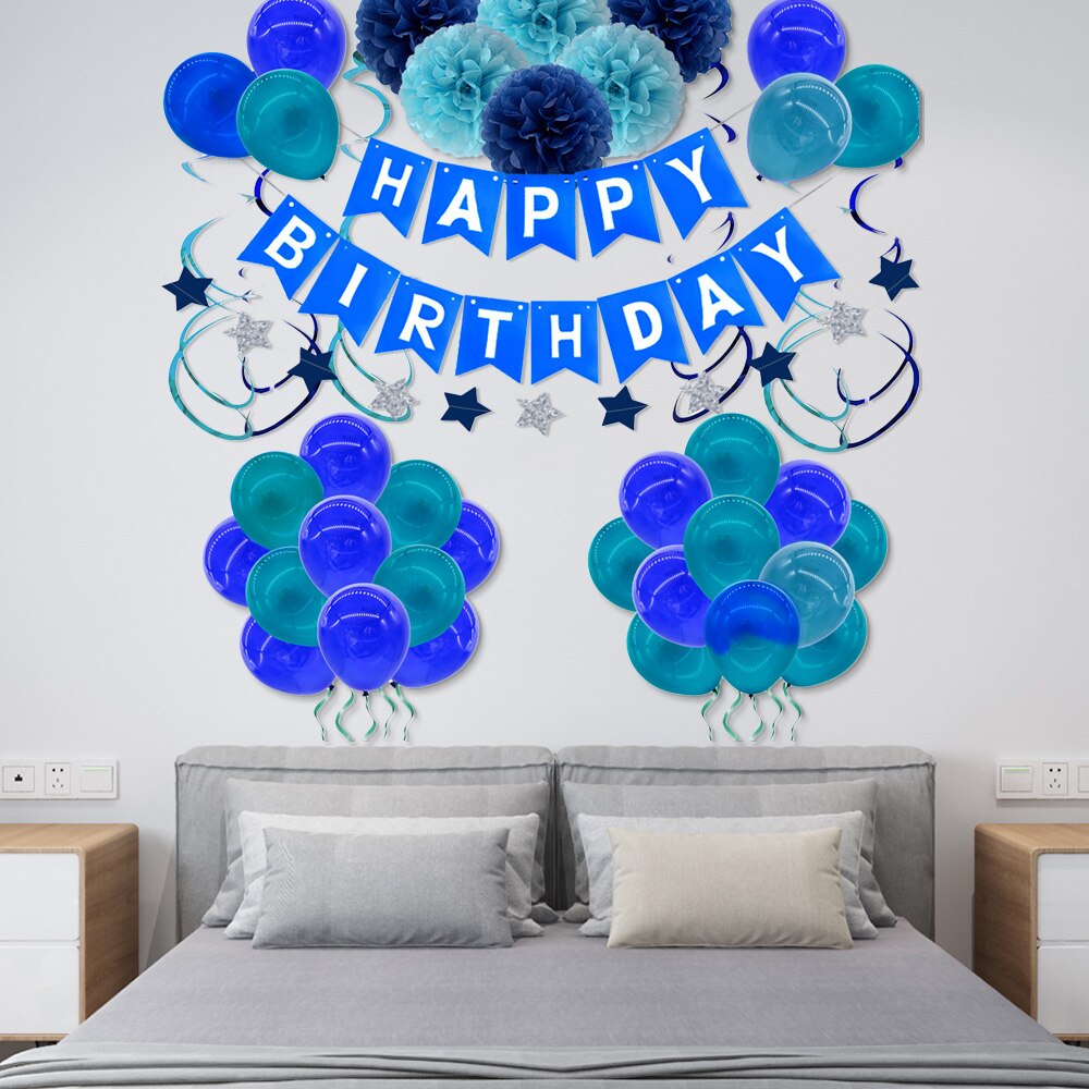 Kids Gelukkige Verjaardag Roze Blauwe Ballon Banner Decoratie Baby Boy Meisje Party Cake Topper Decor Baby Decoratie Benodigdheden Ballon
