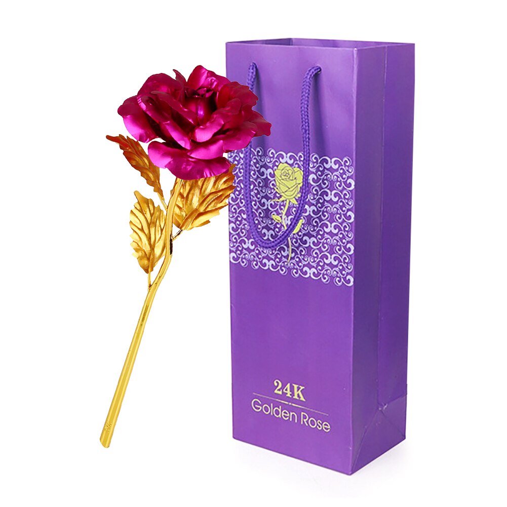 Delicate Gold Foil Rose Flower Box Simulation 24K Valentines Day Christmas Wedding Home Furnishing Decor