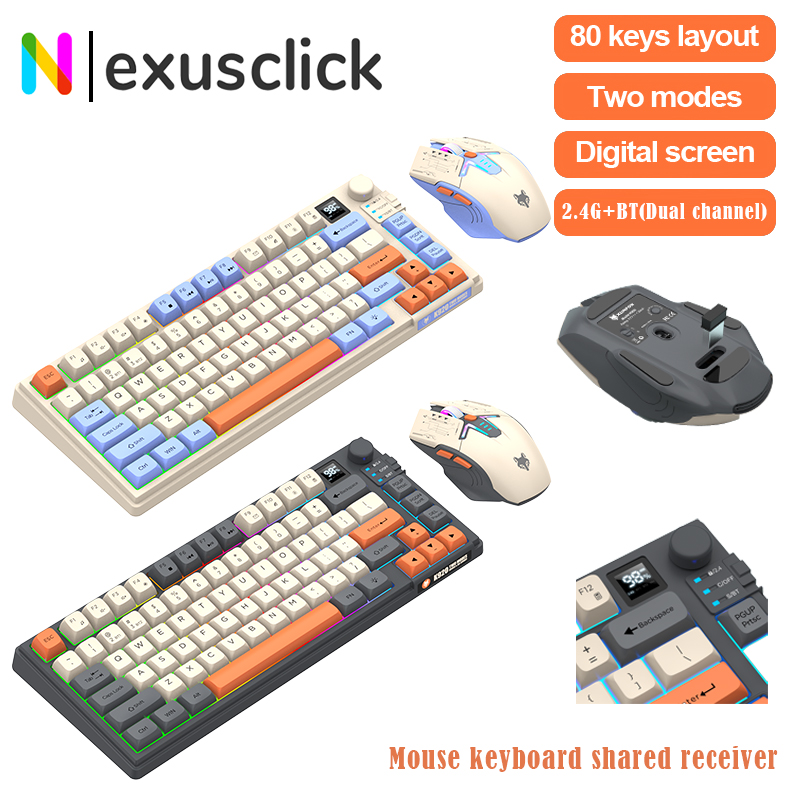 Bezprzewodowy zestaw klawiatur Nexusclick K920 z ekranem Klawiatura do gier Bluetooth Podwójne połączenie Trybowe łączenie wielu urządzeń, ergonomiczne