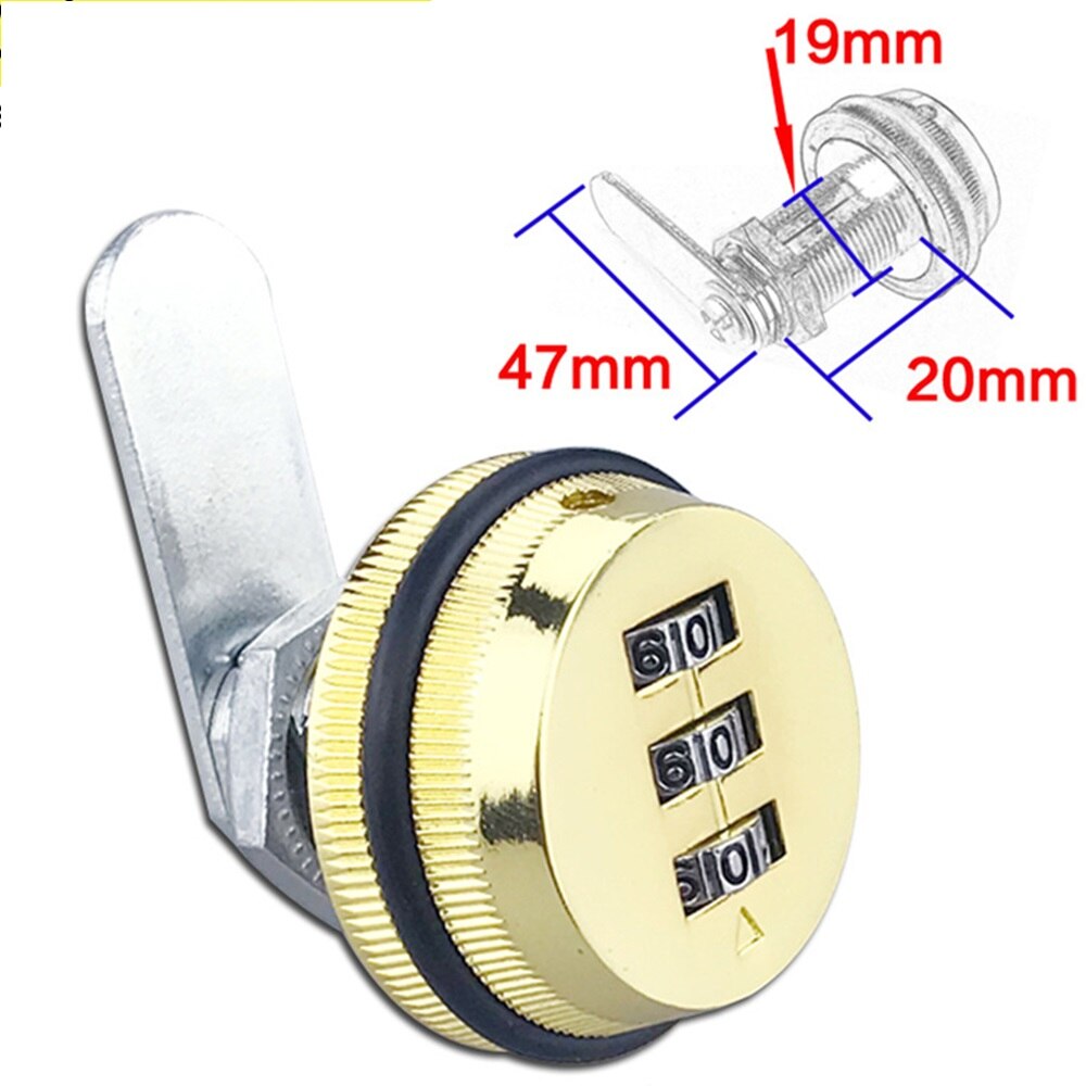 3-digit Password Cabinet Lock Key Less Drawer Combination Locks Security Home Cam Lock Zinc Alloy Door Hardware for Mailbox: Gold
