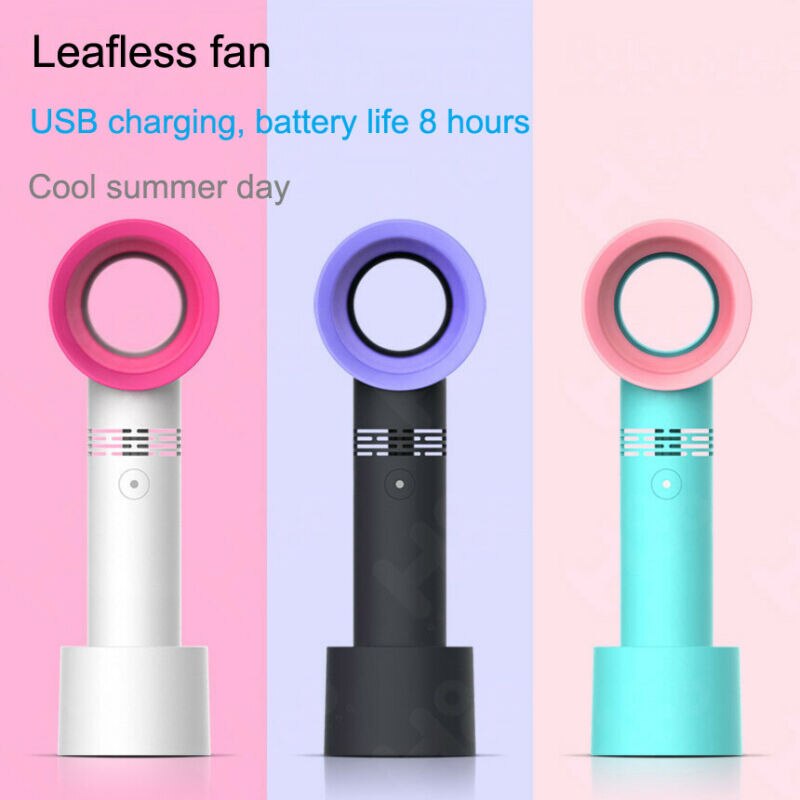 3 Speeds Fanless Cooling Mini Fan Personal USB Bladeless Fan Portable Hand Held Cooler Outdoor Office
