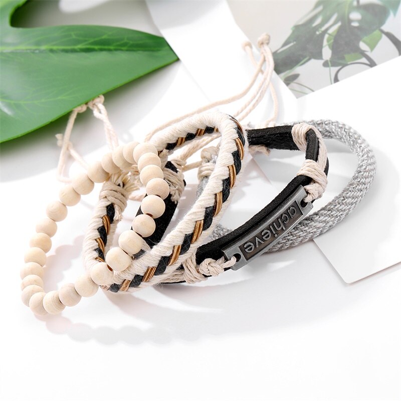 IFMIA Beads Leather Wrap Bracelet Set Men Wristband Multiple Bracelets & Bangles Party Wedding Jewelry