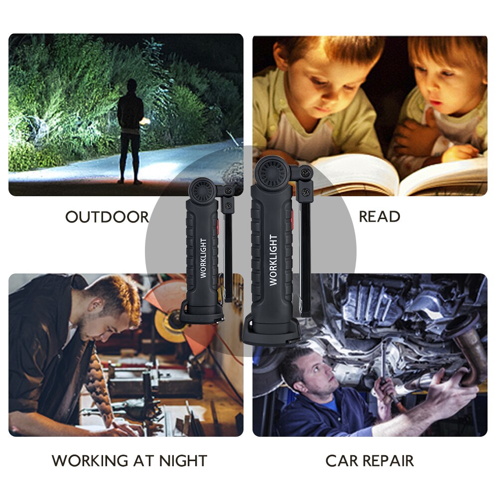 Rechargeable LED Work Light 800 Lumen 5W 10W Portable LED Spotlight Worklight Magnetic Base 5 Modes IP44 Handheld Flashlight