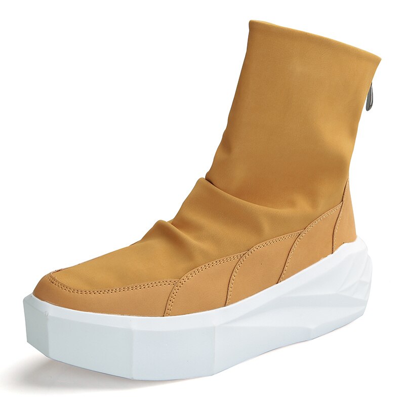 Hoge Top Platform Laarzen Mannen Rits Casual Schoenen Zwart Warme Slip Op Snowboots Mannen Comfortabele Winter Mannen Suède laarzen Botines: Yellow Y86 / 40
