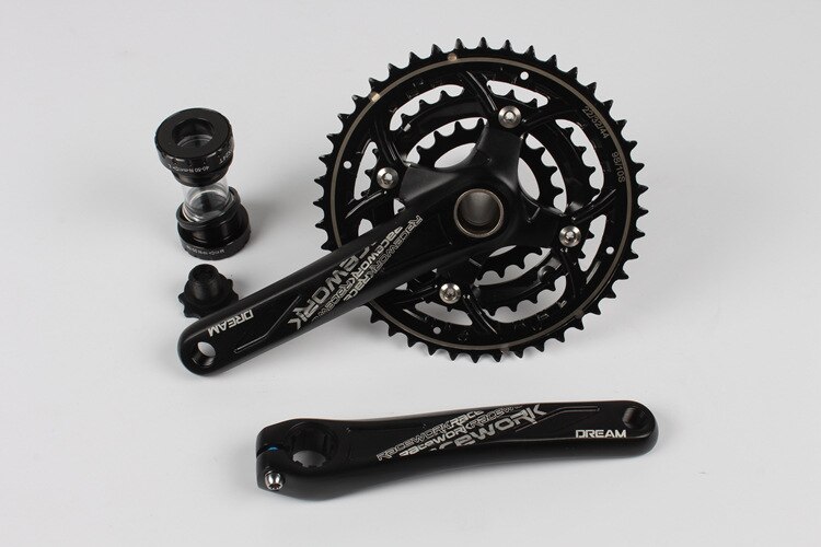 Cykel kranksæt 2 speed 38t 24t plate 104 bcd mtb bike crank bsa aluminiumslegering med bundtilbehør 170mm med bb: Sort