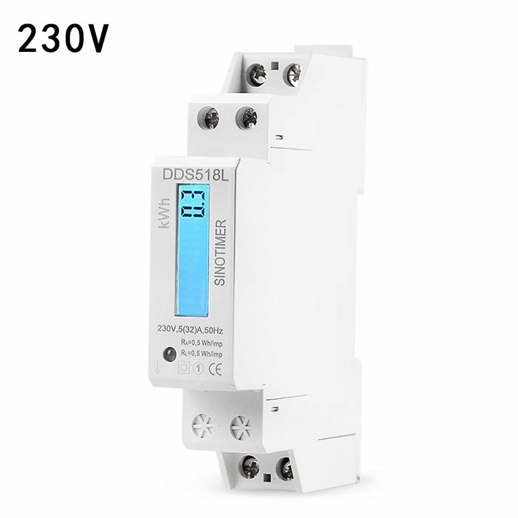 Single Phase LCD Backlit Wattmeter Power Consumption Watt Energy Meter kWh AC 5-32A 230V 50Hz 110V 60Hz Electric Din Rail Mount