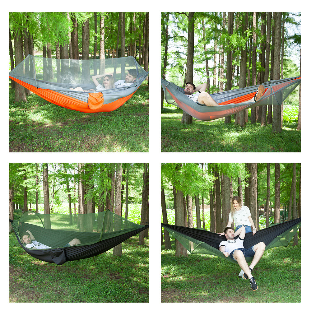 290*140 Hangmat Met Anti-Mug Outdoor Dubbele Nylon Parachute Doek Camping Klamboe Snel Open Hangmat