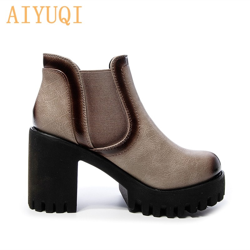 Damtossor högklackat höststövlar dam brittisk stil tjockklackat damskor casual dam ankelstövlar