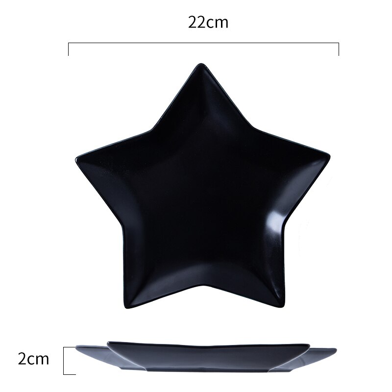 Nordic ins five-pointed star plate ceramic dish household dinner plate western steak plate fruit salad dessert plate: black