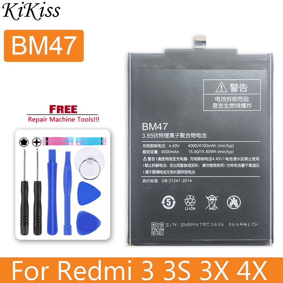 Bateria bm47 para xiaomi redmi 4x 3 3s 3pro/redmi 5 plus 5a/redmi note 4 4x bataria 5a 3 pro bm 47 46 bn 41 43 bm46 bn41 bn43: BM47-Redmi4X 3 3S 3X