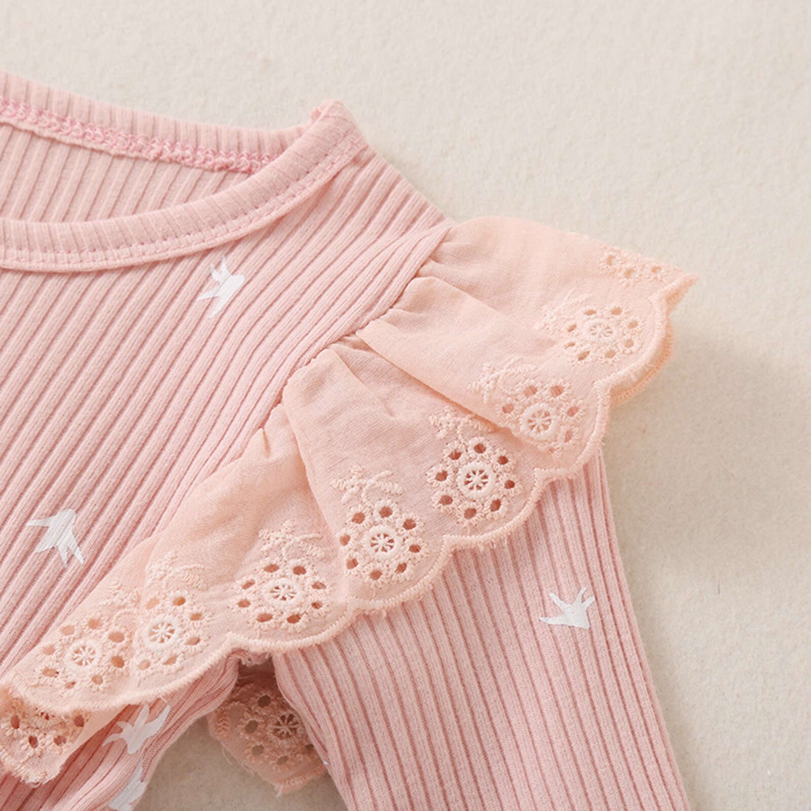 Baby Ribbed Jumpsuits, Infant Round Neck Lace Long Sleeve Bodysuit and Headwear Two-piece Suit for Toddler Boys Girls