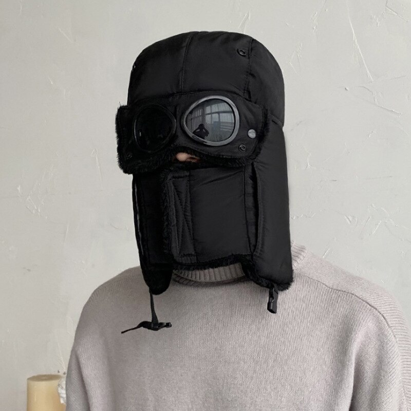 Vinter balaclava mössa för kvinnor män ansiktsmask motorhuv glasögon vindtät tjock varm snö skidor vintermössa öronskydd