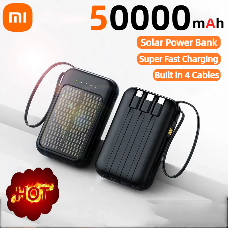 Xiaomi 50000mAh Solar Power Bank Built 4 Cables Fast Charger High Capacity Powerbank Spare Battery For Mobile Phones