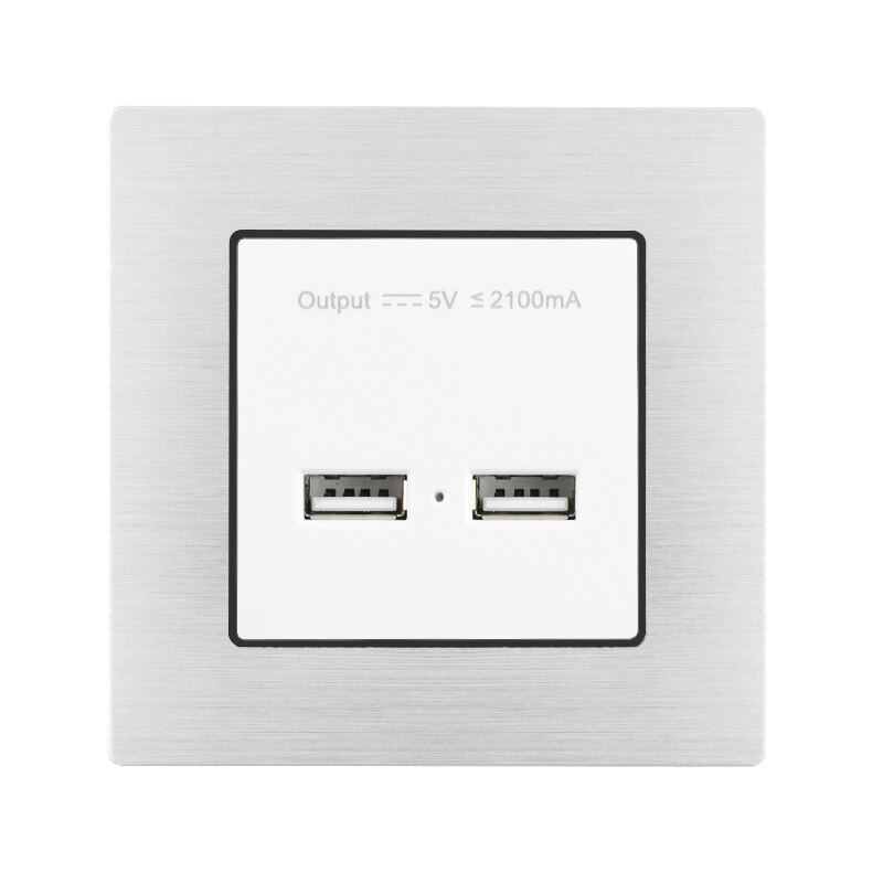 16A Socket Power Outlet EU France Standard Dual USB Outlet Port 5V 2.1A Wall Charger Adapter LED Indicator Aluminum Metal Panel: Double USB Socket
