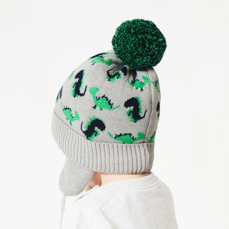 Peuter Baby Jongens Cartoon Dinosaurus Jacquard Beanie Winter Warm Gebreide Muts Oorklep Kinderen Gehoorbescherming Cap Kids