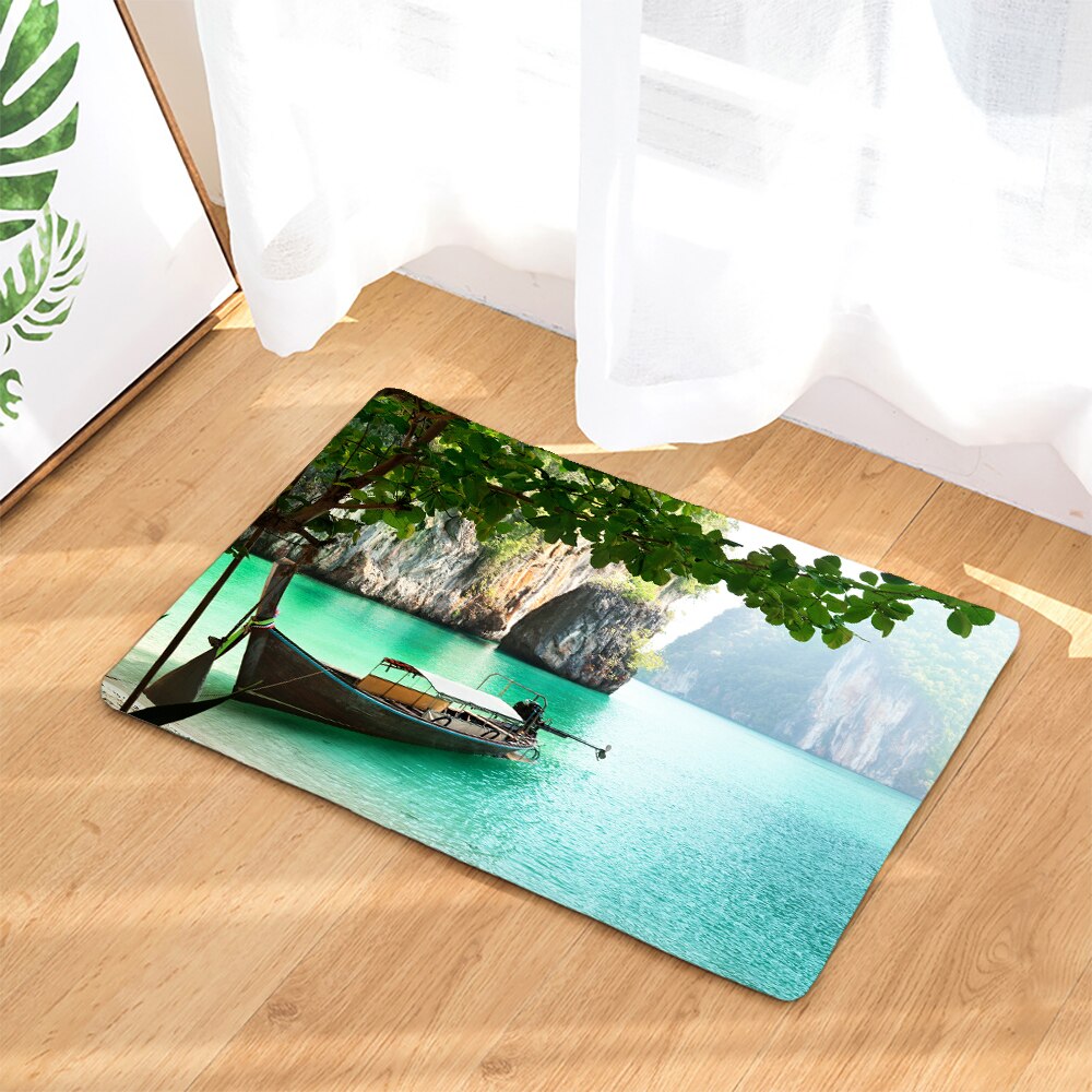 45*75CM Mediterranean Ocean Beach Style Bathroom Carpet Bath Mat Set 3D Printed Bathroom Floor Carpet Toilet Rugs WC Doormat: DEEP BLUE / 400MMx600MM
