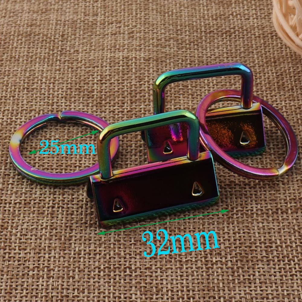 10 sets Rainbow Key Fob Hardware with key Ring for webbing, Wristlets Fabric Key Chains Key Fob Hardware keychains 32MM