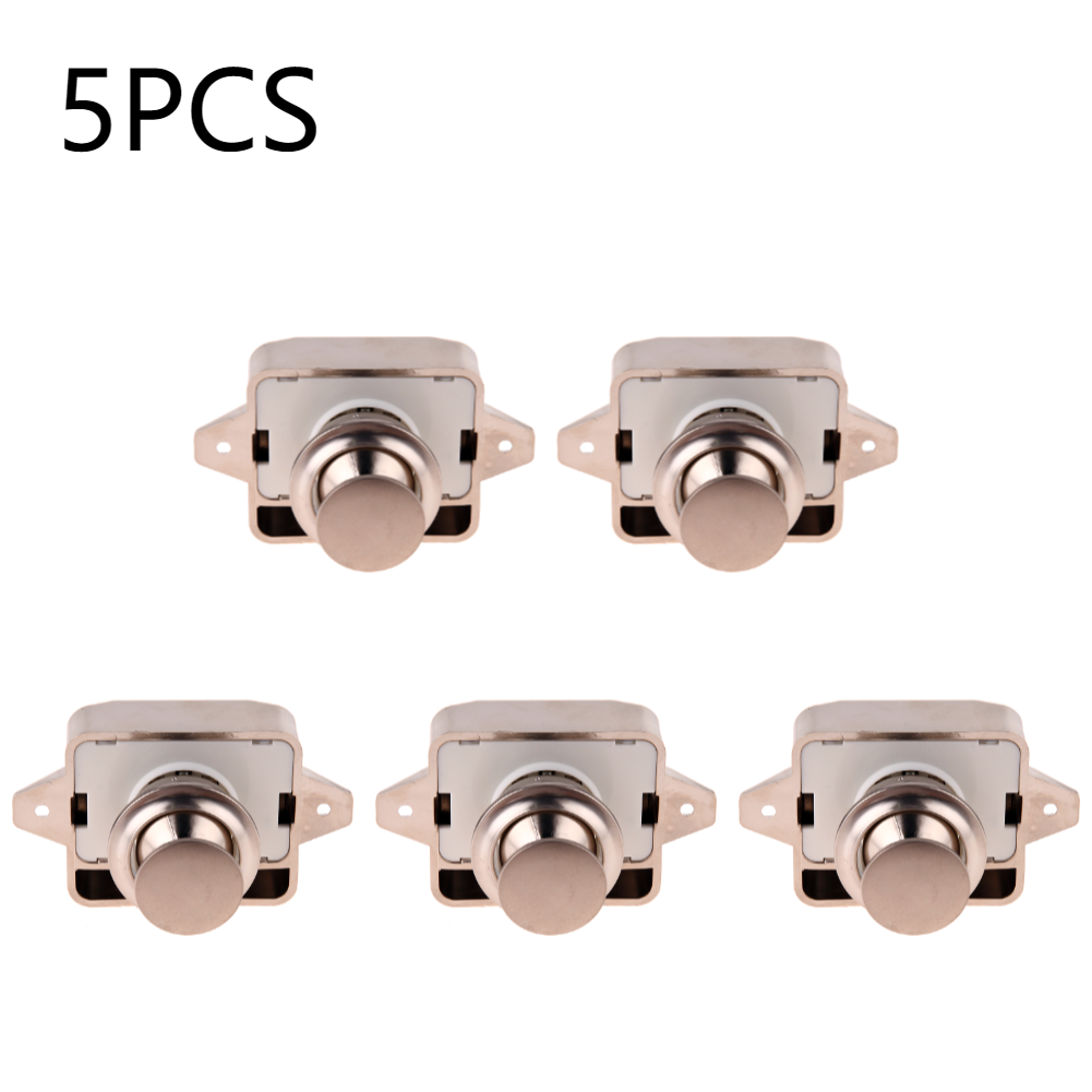 5/1 Uds. Cerradura de empuje de aleación de Zinc para Camper, coche, RV, caravana, barco, Motor, gabinete de casa, pestillo de cajón, cerraduras de botón para herrajes para muebles del hogar: Plata
