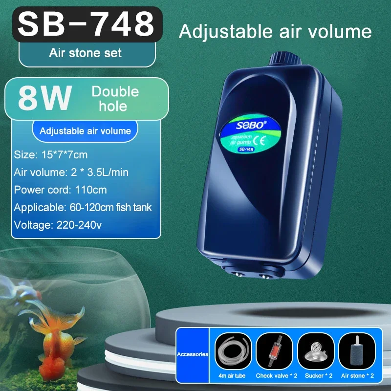 SOBO Silencioso Aquário Bomba de Ar de Oxigênio Tanque de Peixes Volume de Ar Ajustável Oxigenador de Alta Potência Compressor de Ar Aerador 220v 12w: CINZA