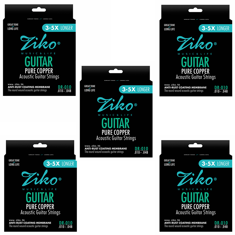 ZIKO – cordes de guitare acoustique en acier au carbone, noyau en alliage Hexangon, ensemble de 6 cordes en laiton profond DR 010 011 012, accessoires pour débutants: kaki foncé