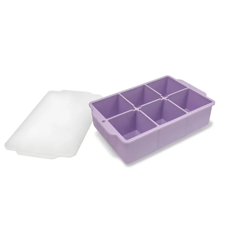 Grote ijsblokjesvorm met 6 vakken en deksels, gigantische jumbo grote siliconen ijsblokjesvorm, vierkante doos, stapelbaar, doe-het-zelf whisky-ijsmaker voor in de keuken: Blauw