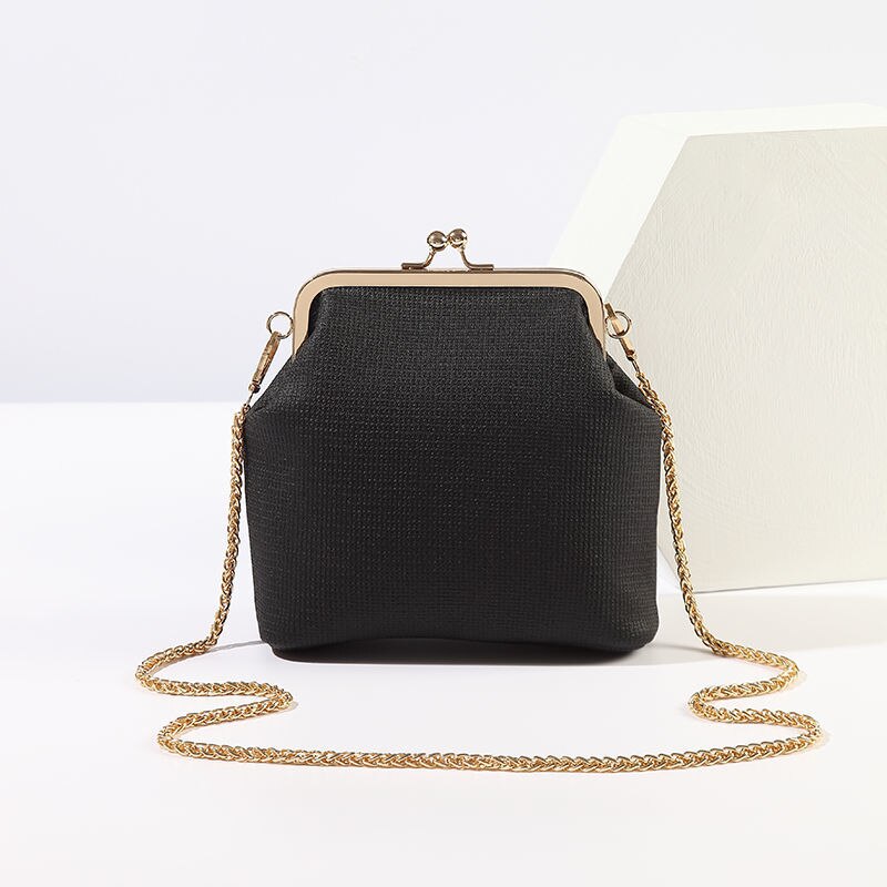 Bolsa tiracolo com fechadura cadeia, bolsa de lona, crossbody de ombro feminina, couro pu vermelho dentro, bolsas femininas, frete grátis: NO Beads black