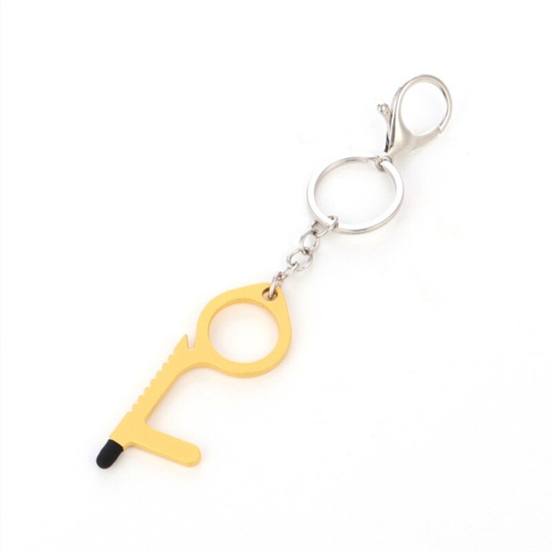Edc Antibacterial Door Handle Anti-epidemic Key Chain Anti-contact Tool To Open The Door Press Elevator Protective Portable Door: Matt gold  8