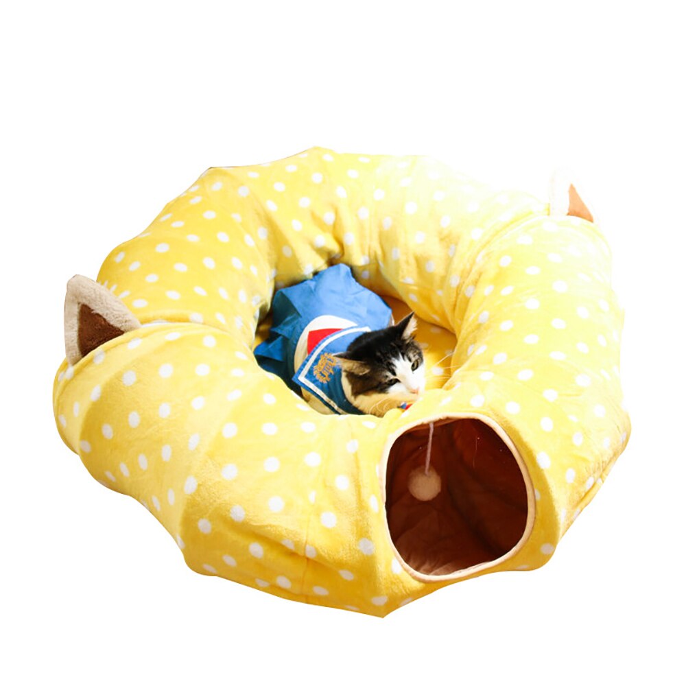 Foldable Cat Tunnel House Double Use Cat Toys Interactive Play Toy Pet Tube Collapsible Kitten Rabbit Cat Ferrets Puppy Bed: Yellow 1