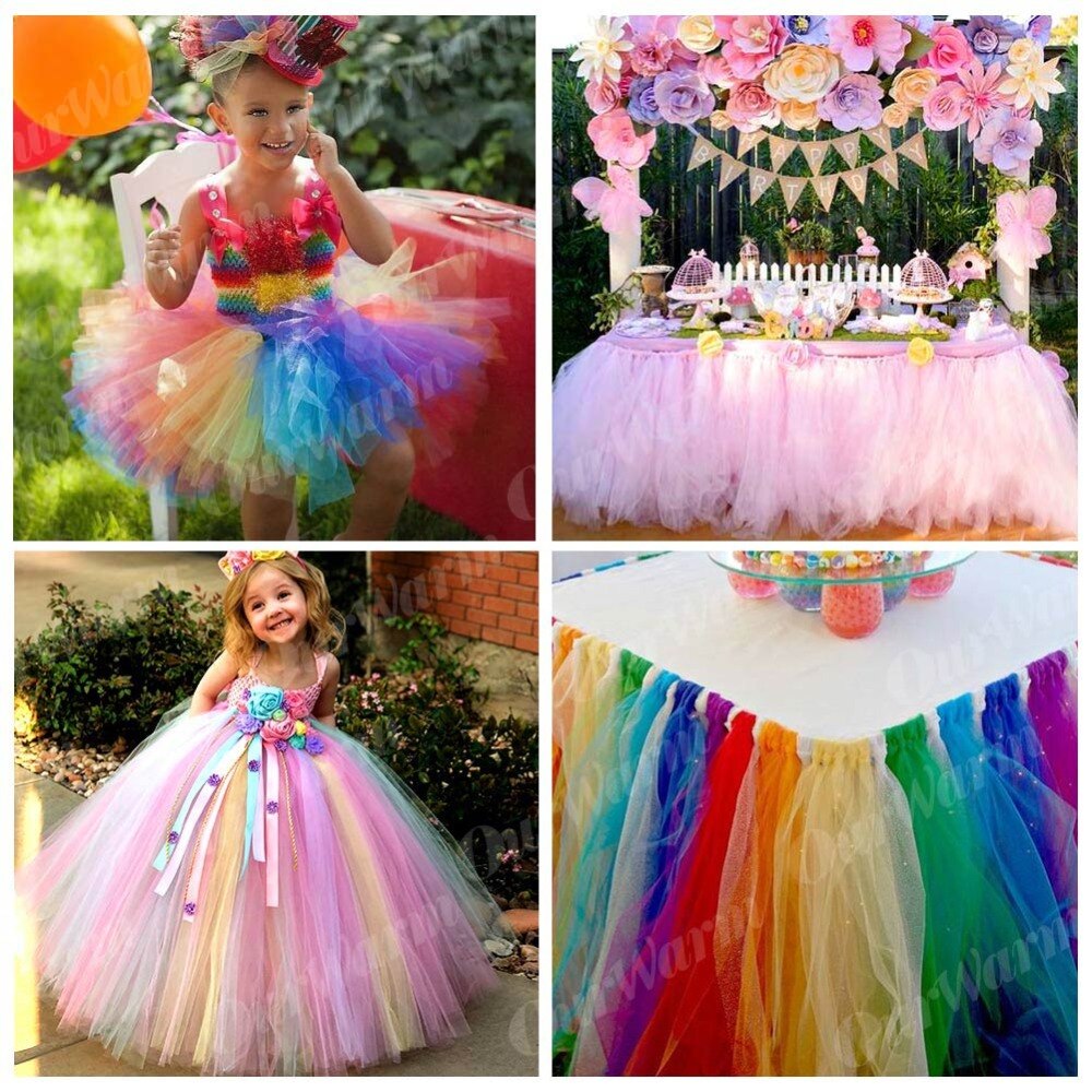Vores varme regnbue glitter tyl ruller diy tutu nederdel organza stol skærf sløjfe bryllupsfest bånd enhjørning fødselsdag dekoration