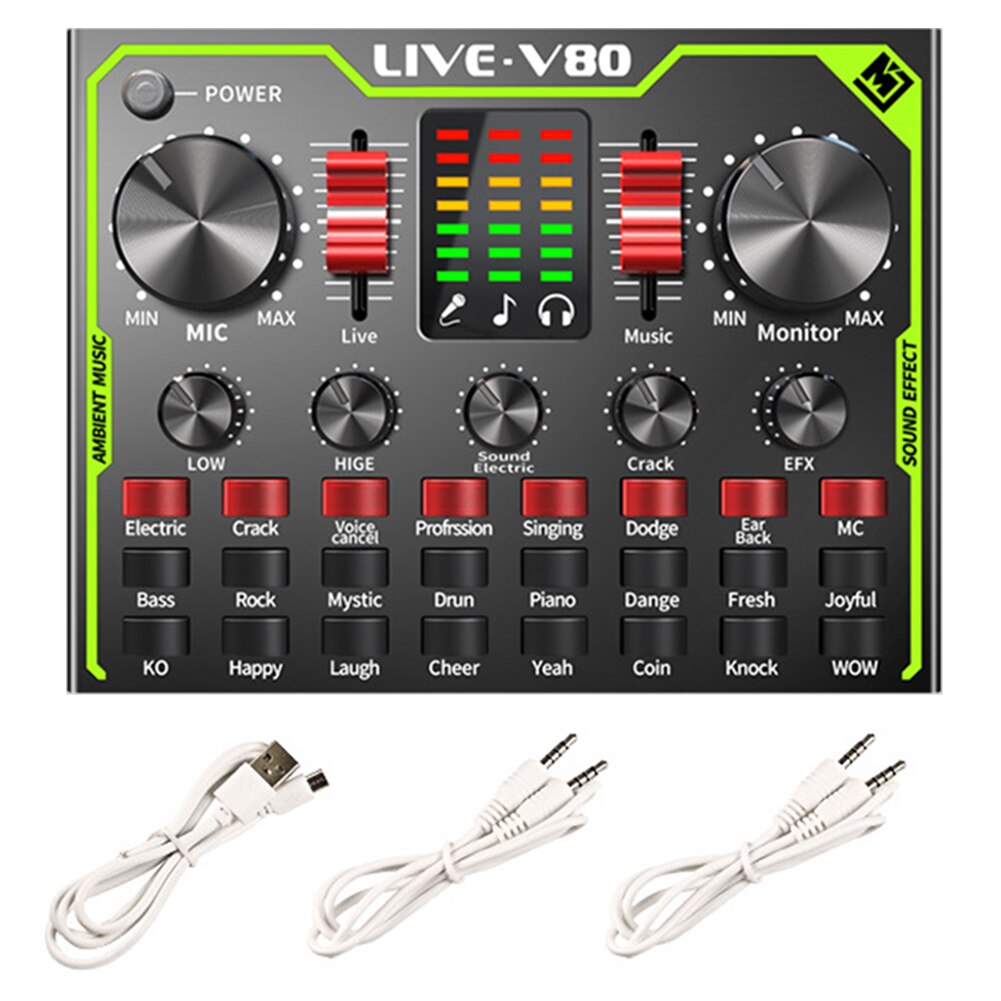 Music Recording Singing Audio Mixer Board Voice Changer Broadcasting Live Sound Card Plug And Play Gaming Multiple Effects