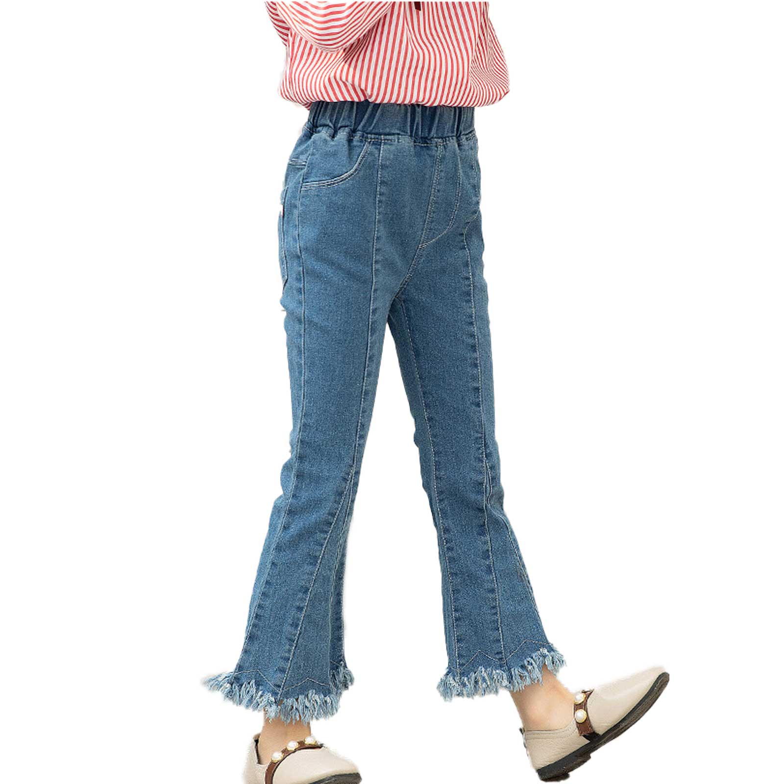 Jeans rétro pour enfants filles, pantalon à franges en Denim, évasé, Streetwear à la , printemps-automne