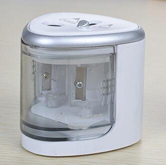 Automatic Pencil Sharpener Two-hole Electric Touch Switch Pencil Sharpener Stationery Home Office School Supplies: silver