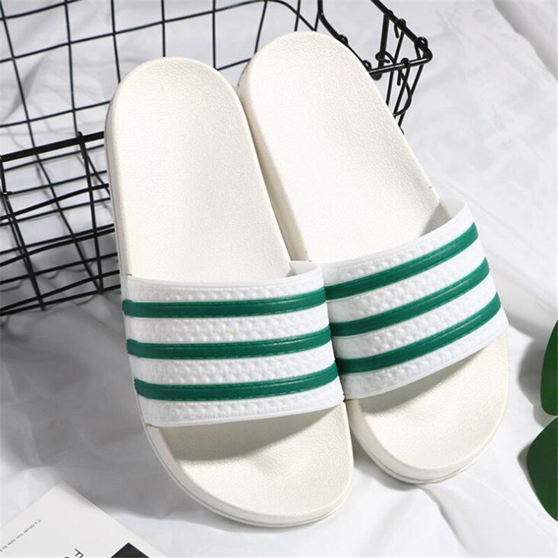 Unisex sommerstribede hjemmesko herre strandtøfler skridsikre badeværelsessandaler dame eu str. 35-44 herre/kvinder slides klipklapper: Hvid / 7.5