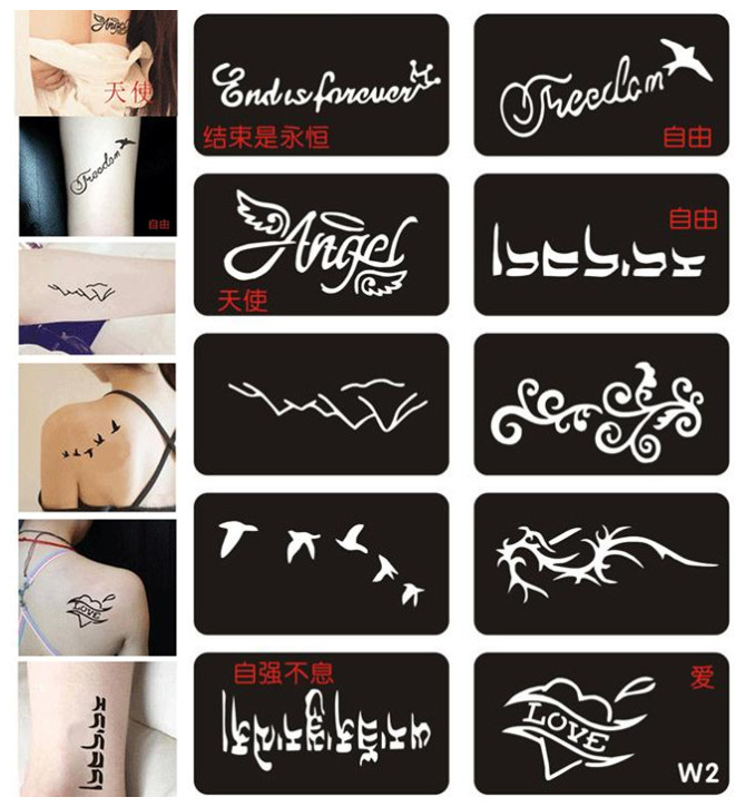 10 Ontwerpen/Set Kleine Glitter Tattoo Stencils Voor Vrouw Meisje Kinderen Tekenen Schilderen Template Tattoo Stencil Henna Tattoo Stencil