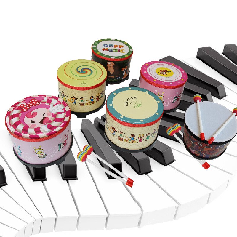 Cartoon Patroon Handtrommel Muzikale Speelgoed Percussie Instrument Met Drumsticks Voor Kinderen Kinderen Beginner