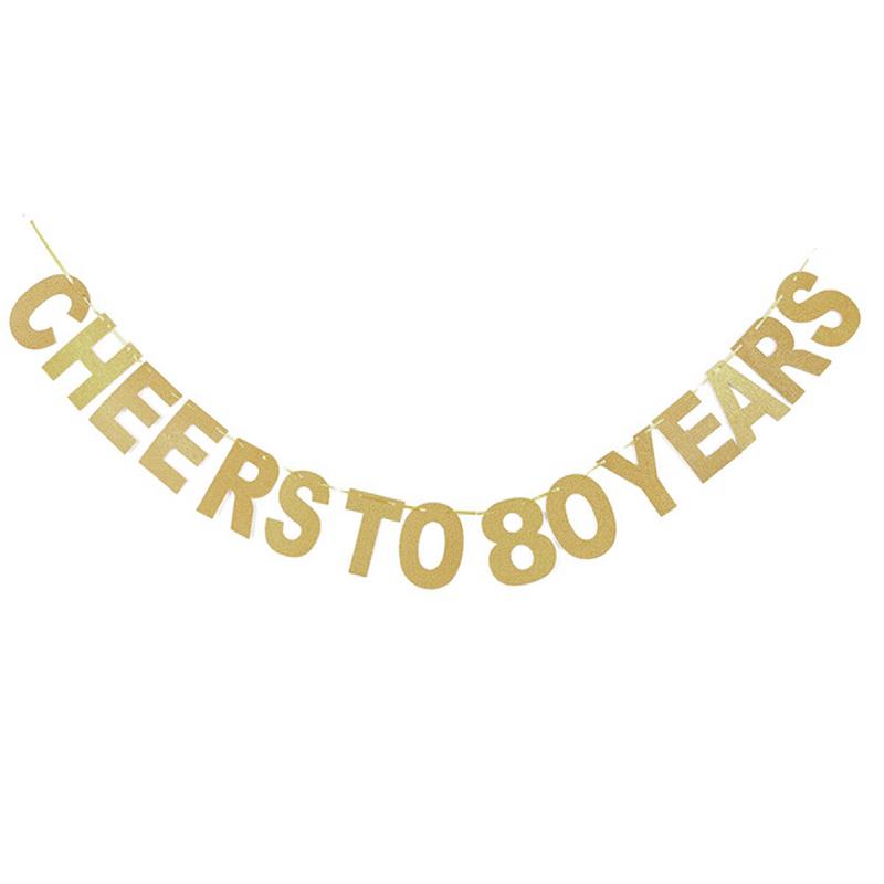 Gold Glitter Banner "cheers to 10/20/30/40/50/60/70/80/90 years" Garland Birthday Wedding Anniversary Party Celebration Supplies: 80